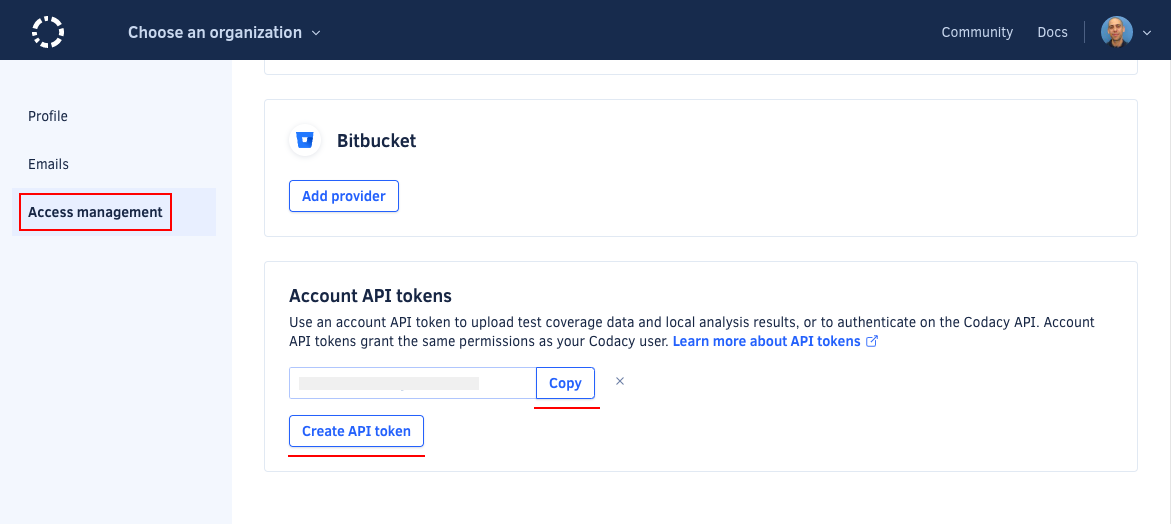 Creating an account API token