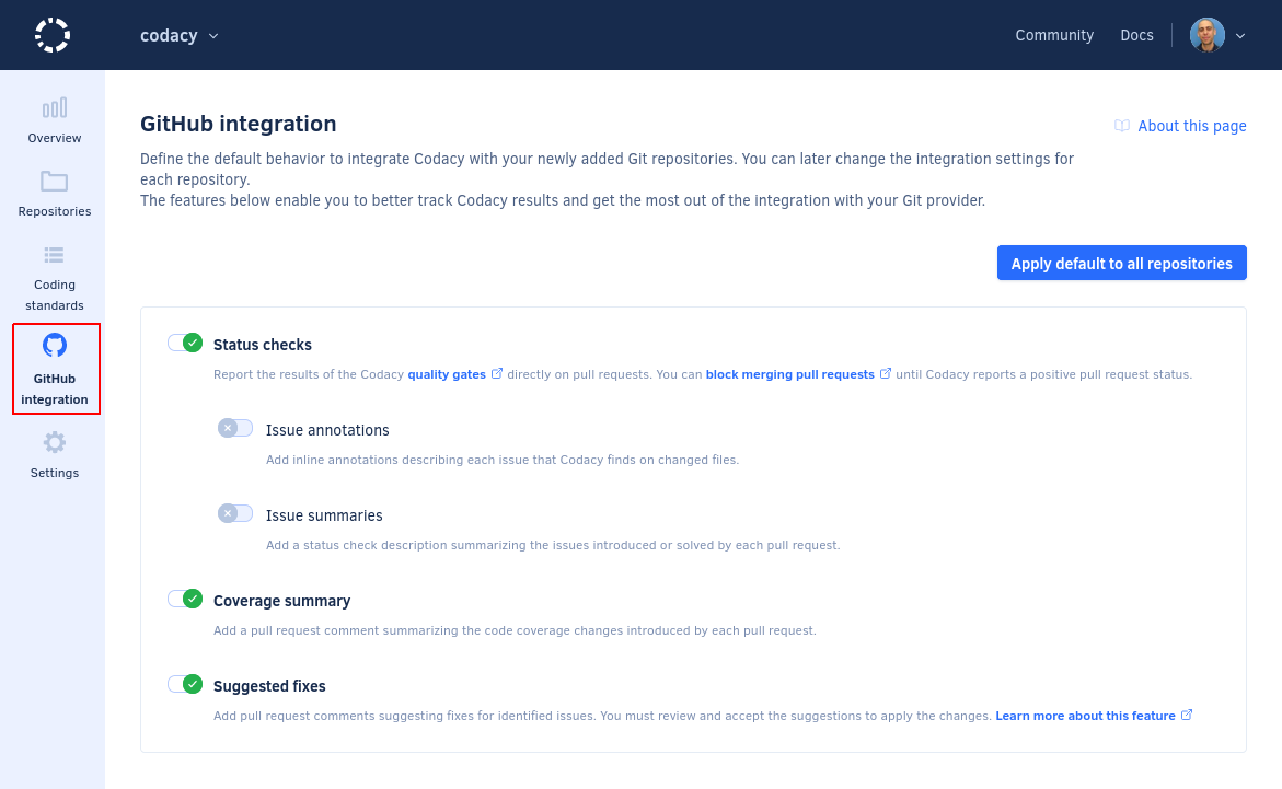 Organization-level settings for the Git provider integration