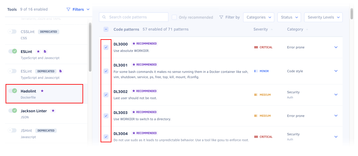 Configuring code patterns