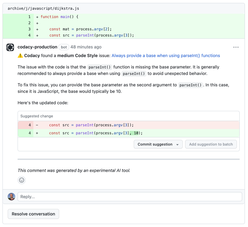 AI-enhanced comment on GitHub